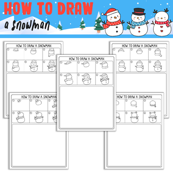 Preview of How To Draw a Snowman, Directed Drawing Step by Step Tutorial + 5 Coloring Pages
