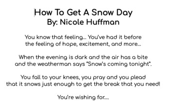 Preview of How To Get A Snow Day Literacy Activities and Story