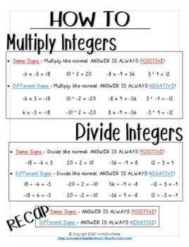 Preview of Multiplying and Dividing Integers - How To