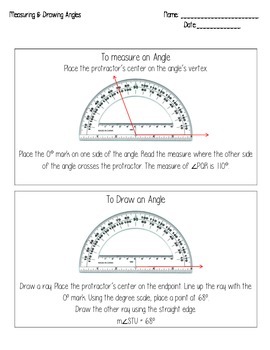 Angle Measurement Protractor Notes Worksheets Teaching Resources