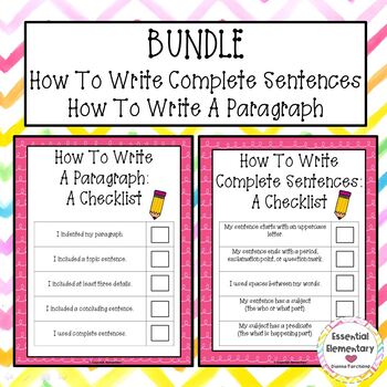 Preview of How To Write A Sentence & How To Write A Paragraph Checklists