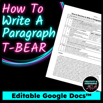 Preview of How To Write a Paragraph | T-BEAR Structure Editable Cheat Sheet FREE!