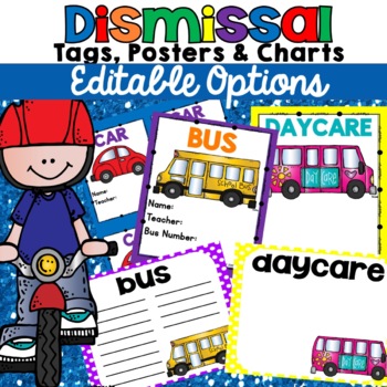 Preview of How We Go Home Dismissal Bus Tags Car Rider Chart Editable