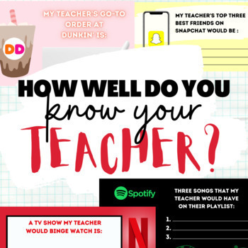 Preview of How Well Do You Know Your Teacher? (Fun End of Year Activity)