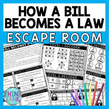 Preview of How a Bill Becomes a Law Escape Room - Task Cards - Reading Comprehension