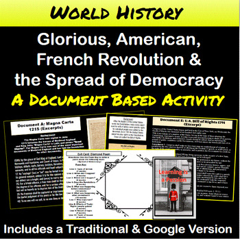 Preview of Glorious, American, French Revolution & Spread of Democracy | Document Based