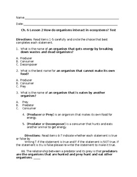 Preview of How do organisms interact in ecosystems? Test Ch. 6 Lesson 2