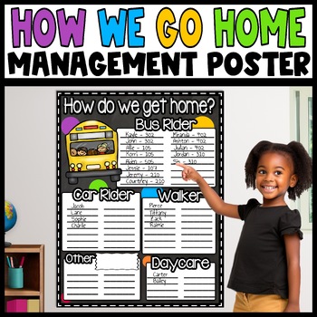 Preview of How We Go Home Dismissal Chart Door Classroom Poster Management Chalkboard Theme