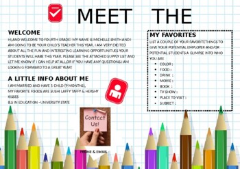 Preview of How does meet the teacher editable template PDF