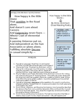 Preview of How happy is the little Stone-- by Emily Dickinson Close Reading Poetry Analysis