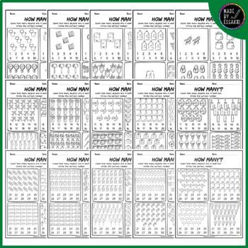 How Many? Count and circle the correct number (B&W) Numbers 21-30