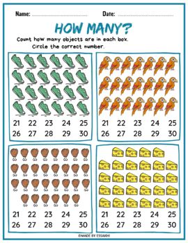 How Many? Count and circle the correct number (B&W) Numbers 21-30