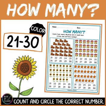 Preview of How many? Count and circle the correct number (Color) Numbers 21-30