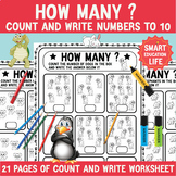 How many? Counting numbers to 10, Count and Write Workshee