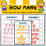 How many? Numbers to 10 Count and Write Worksheets / Print
