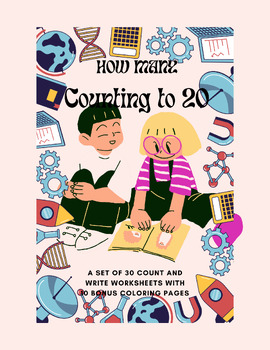 Preview of How many, counting bundle from 1 to 20 "120 printables" +Bonus coloring pages 20