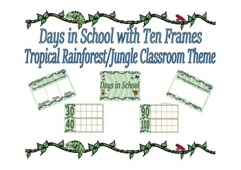 Preview of How many days have we been in school? With 10-Frames (Rainforest/Jungle Theme)