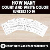 How many to 10 Count Numbers Write and color Worksheets Pr
