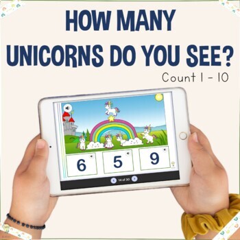 Preview of How many unicorns do you see - Counting 1 to 10 No-prep Paperless Activity