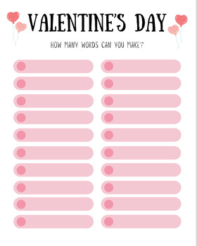 Preview of How many words can you make from Valentine's Day?