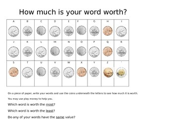 Preview of How much is your word worth? *CANADIAN coins* Math/Literacy activity