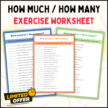 Preview of How much or How many Grammar Exercise Worksheets: Editable (PPT and PDF)