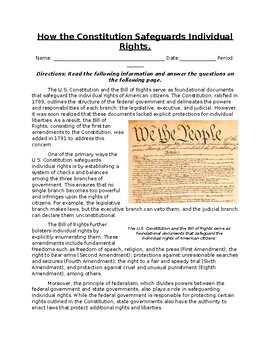 Preview of How the Constitution Safeguards Individual Rights: Text, Images, & Questions