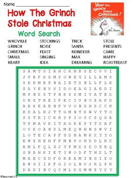How The Grinch Stole Christmas Word Search