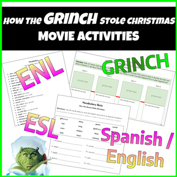 Preview of How the Grinch Stole Christmas - Movie Activities for ESLENL English/Spanish