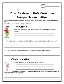 Preview of How the Grinch Stole Christmas Perspective Activity