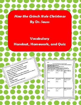 Preview of How the Grinch Stole Christmas Vocabulary Handout, Homework, and Quiz
