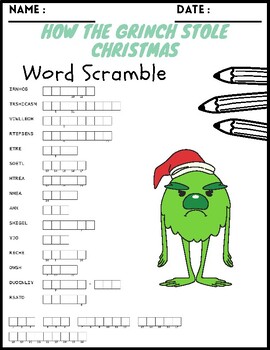 How the Grinch Stole Christmas Word Scramble Puzzle Worksheets Activities