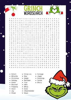 How the Grinch Stole Christmas Word Search Activity Puzzle Worksheet