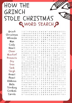 How the Grinch Stole Christmas Word Search Puzzle Worksheet Activity