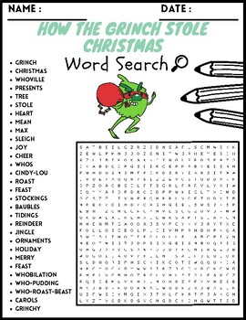 How the Grinch Stole Christmas Word Search Puzzle Worksheets Activities ...
