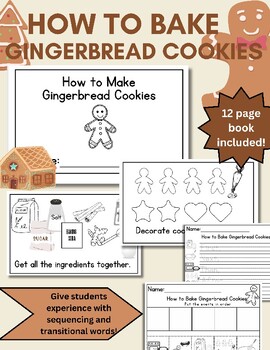 Preview of How to Bake Gingerbread Cookies Book, Transitional Words, and Sequencing