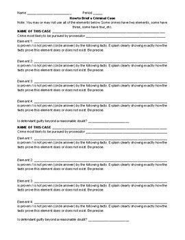 Preview of How to Brief a Criminal Case Scaffolding-Match Elements to Crime -up to 12 cases