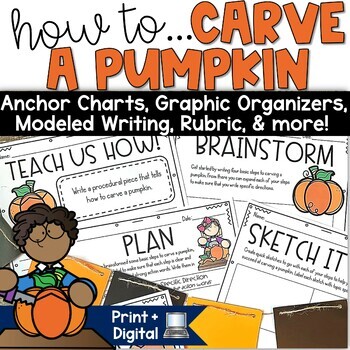 Preview of How to Carve a Pumpkin Fall Writing Prompt October Bulletin Board