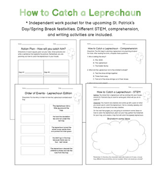 Preview of How to Catch a Leprechaun - Comprehension, STEM, Sequencing, Writing