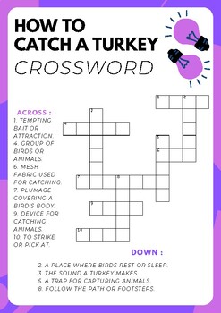 How to Catch a Turkey No Prep Crossword Puzzle Worksheet Activity