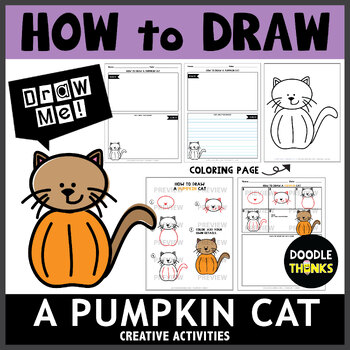 Preview of How to Draw A Pumpkin Cat | Directed Drawing Activities