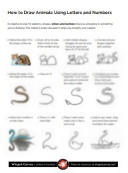How to Draw Animals Using Letters and Numbers - Art Handout by Winged Canvas