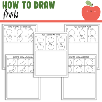 Preview of How to Draw Fruits | Apple, Orange, Banana, Strawberry, Pear + 5 Coloring Pages