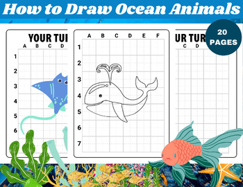 Preview of How to Draw Ocean Animals : 10 Ocean animals Drawing Art Activity/Ocean Animals