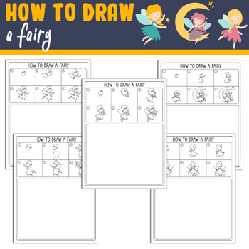 Preview of How to Draw a Fairy: Directed Drawing Step by Step Tutorial + 5 Coloring Pages