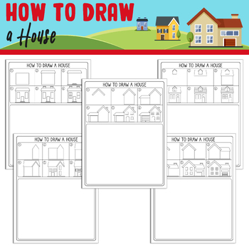 Preview of How to Draw a House: Directed Drawing Step by Step Tutorial + 5 Coloring Pages
