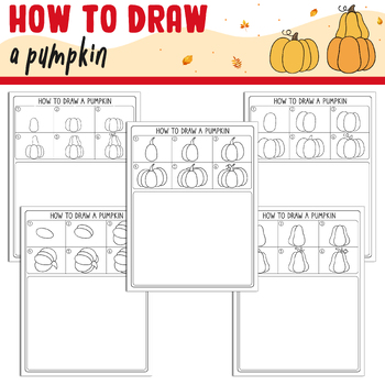 Preview of How to Draw a Pumpkin: Directed Drawing Step by Step Tutorial + 5 Coloring Pages