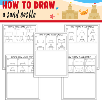 Preview of How to Draw a Sand Castle: Step by Step Tutorial, Includes 5 Coloring Pages