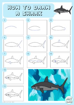 How to Draw a Shark (OCEAN ANIMALS) by Hello Art Lab | TPT