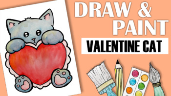 Preview of How to Draw and Paint a Valentine's Day Cat for Kids or Beginners!